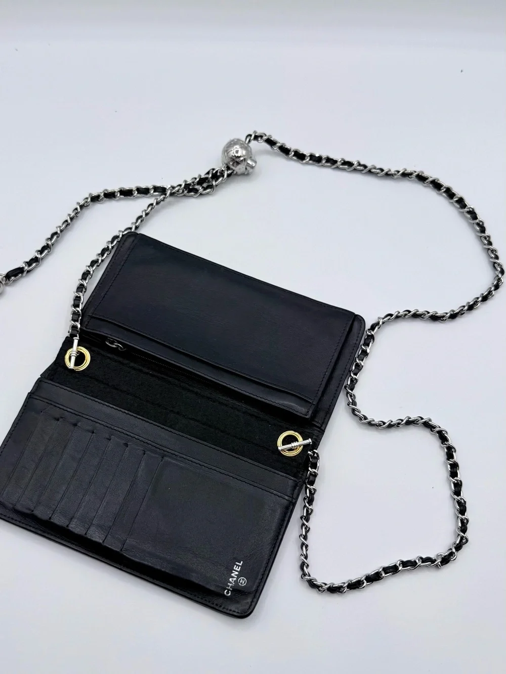 CHANEL Black Caviar Leather Chain Wallet Crossbody